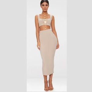 NWT PLT Slinky 2 Piece Outfit Crop Top Tan